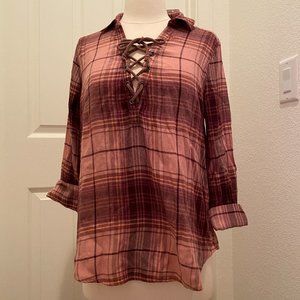 mudd plaid lace up fannel size s - new with tags